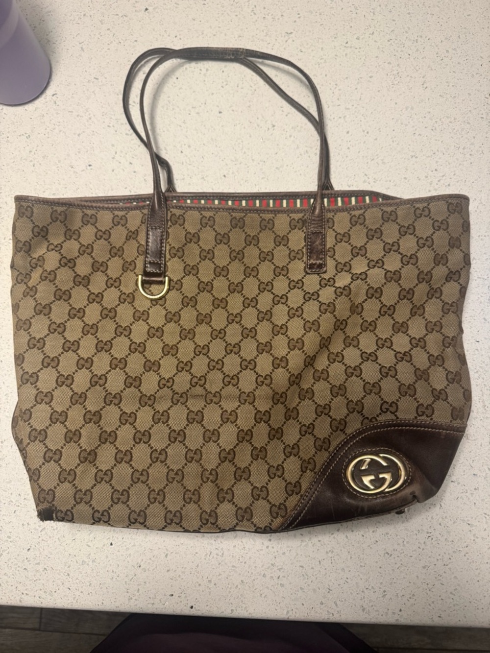 Gucci Brown GG Supreme Canvas Tote with Gold Hardware